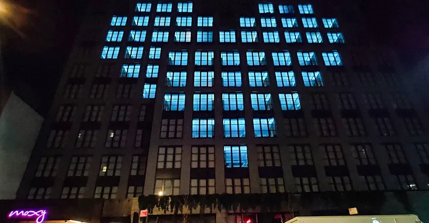 moxy east village lights hotel rooms blue in heart SHape